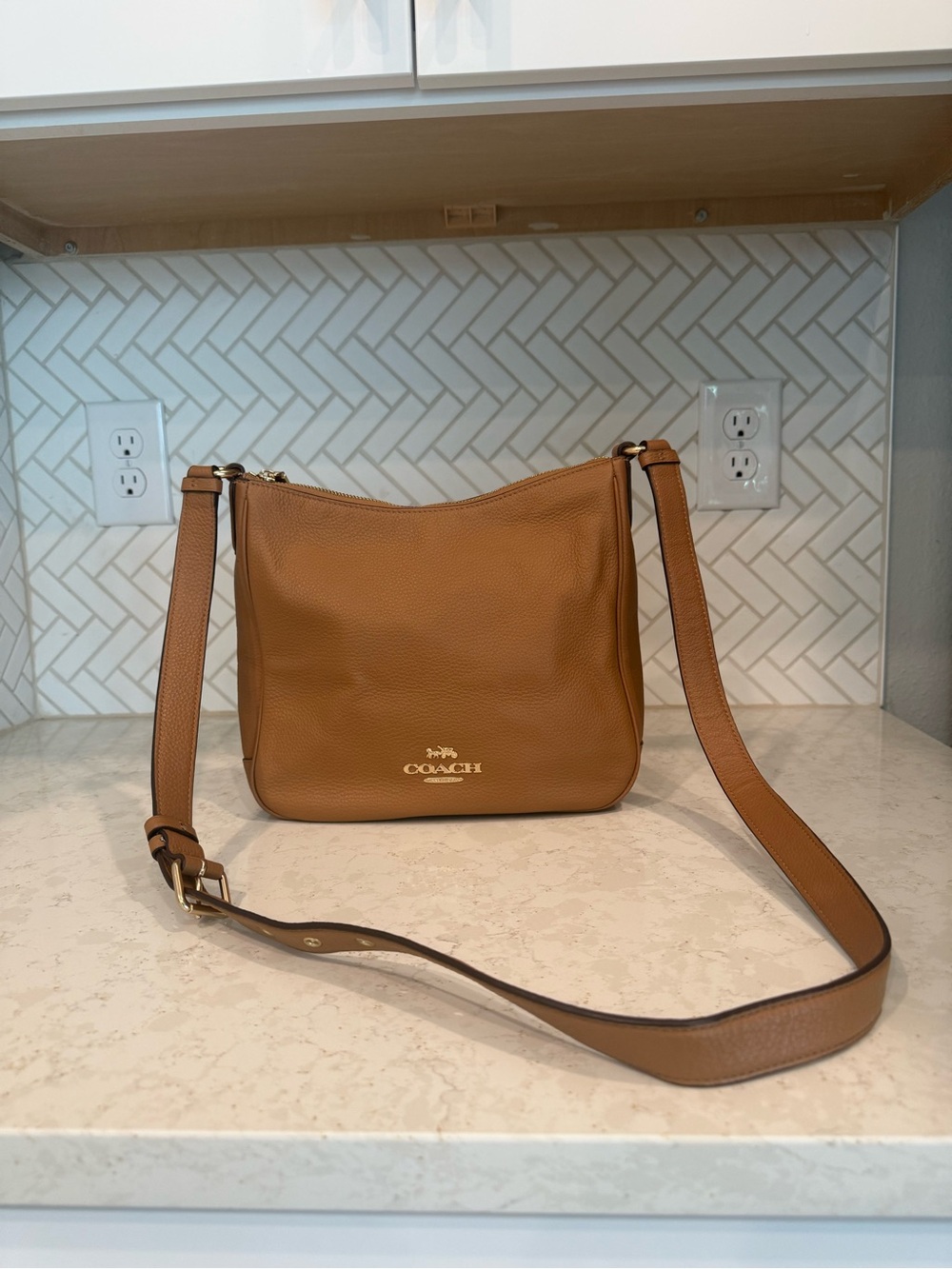 Coach Tan Pebbled Leather Crossbody Bag